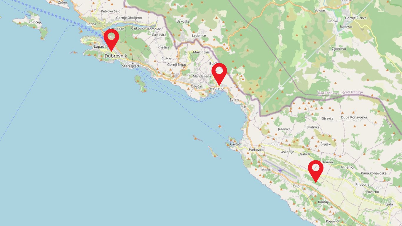 Karta područja usluge: Dubrovnik, Župa Dubrovačka, Konavle i Dubrovačko primorje